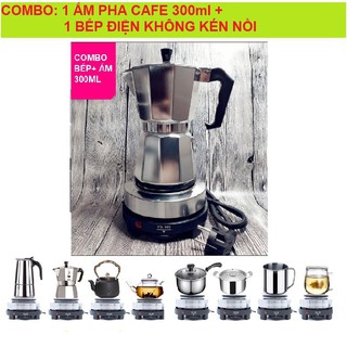COMBO BÌNH PHA CAFE KIỂU Ý 300ml moka pot express 300 ml 6 tách kèm bếp điện S.T