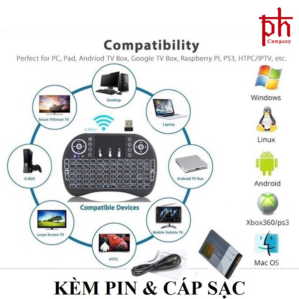 Bàn Phím Kiêm Chuột Mini Không Dây UKB-500-RF Cho Smart Tivi Và Android Box | BigBuy360 - bigbuy360.vn