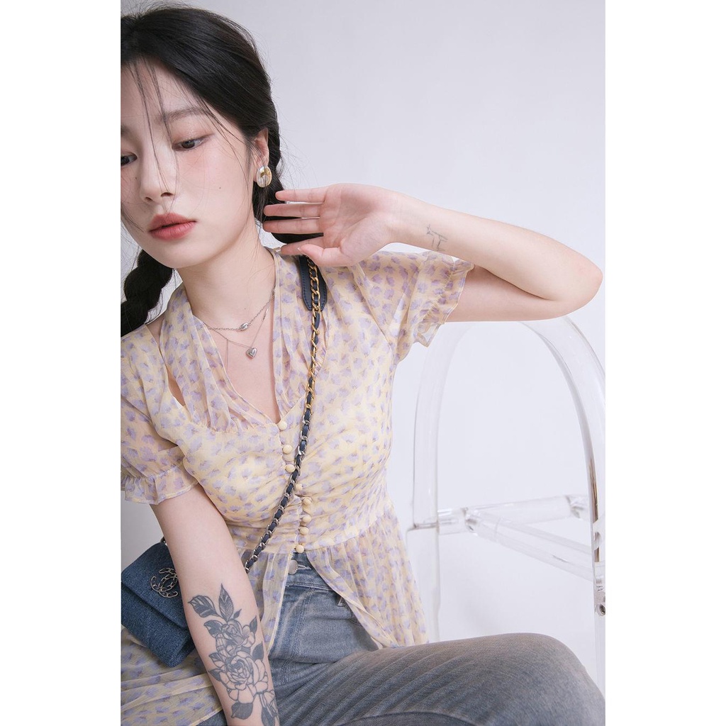 Áo Sơ Mi Chiffon Dáng Dài Họa Tiết Hoa Phong Cách Pháp Màu Trong Suốt Thời Trang Mùa Hè Dành Cho Nữ 2022