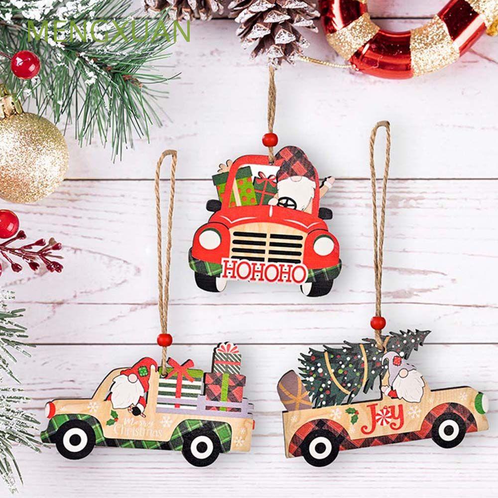 MENGXUAN Creative Hanging Ornament New Year Wood Crafts Wooden Pendants Gift Christmas Tree Truck Natural Home Xmas Christmas Decoration