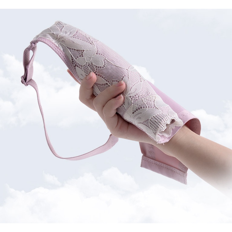 Plus Áo Lót Nâng Ngực Không Gọng Phối Ren Mỏng Nâng Ngực Size Lớn Phong Cách Thái Lan