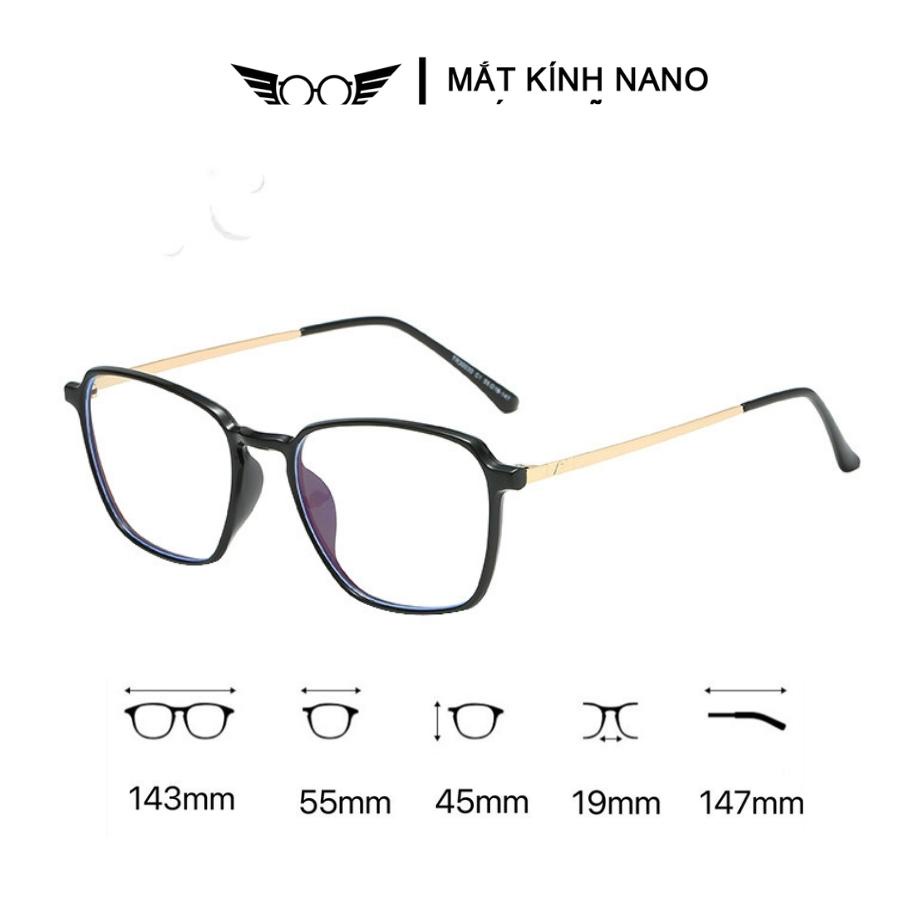 Gọng kính cận nữ nam kim loại, kính gọng vuông NANO 30030 chống trầy xước chống tia UV thời trang Hàn quốc
