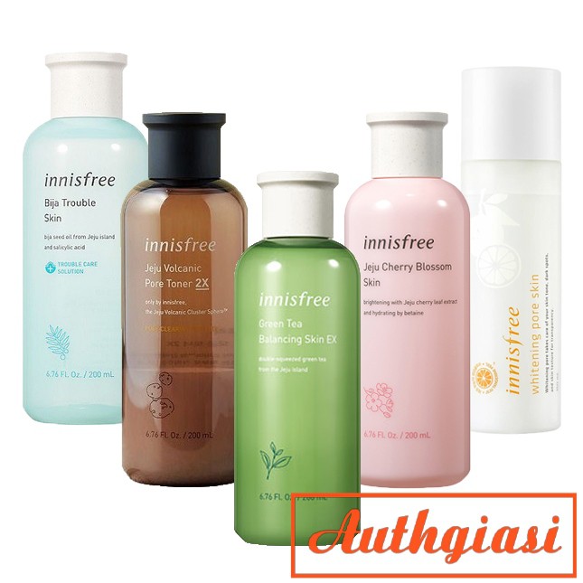 Nước hoa hồng Innisfree Green Tea Balancing / Jeju Volcanic 2X / Cherry Blossom / Bija Trouble / Whitening Pore 200ml
