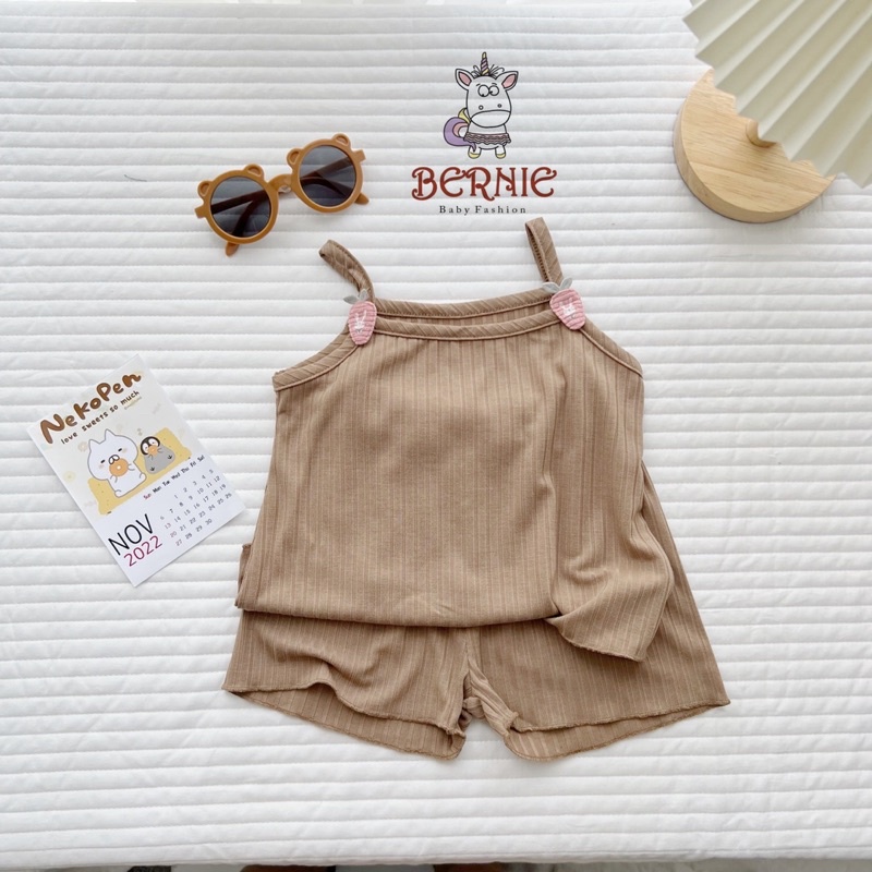 Bộ cộc thun tăm 2 dây bé gái