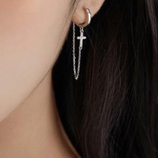 (091) Khuyên Tai Tròn Đính Dây Dài Mặt Thánh Giá ✝️ Đính Đá Lấp Lánh ✨