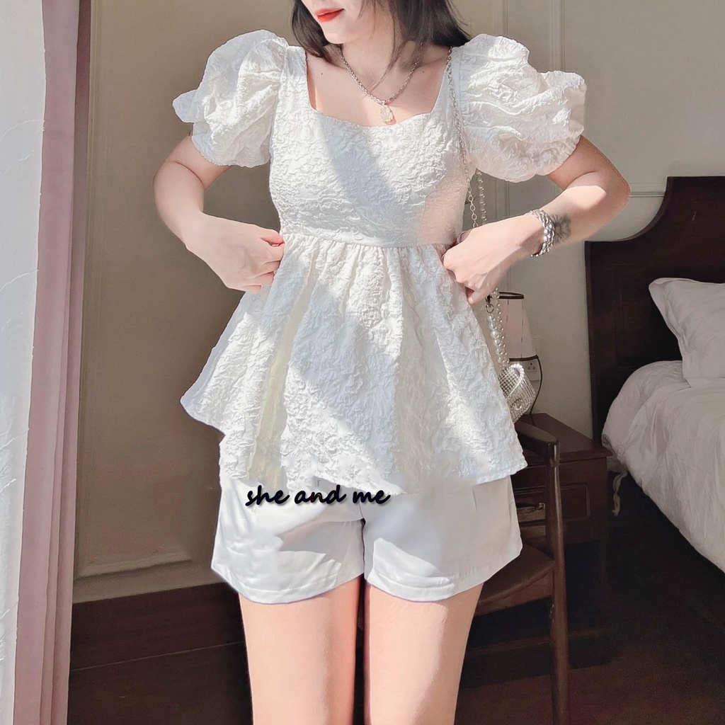 (Hàng Có Sẵn)Sét Áo Babydoll Đũi Xốp Kèm Quần Short Thắt Dây Sau Lưng Siêu Xinh (Ảnh thật tự chụp) | WebRaoVat - webraovat.net.vn