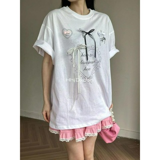 Áo thun ngắn tay Cotton nguyên chất trang trí ba chiều dành cho nữ hoạt hình vui nhộn In hình giảm tuổi tất cả @