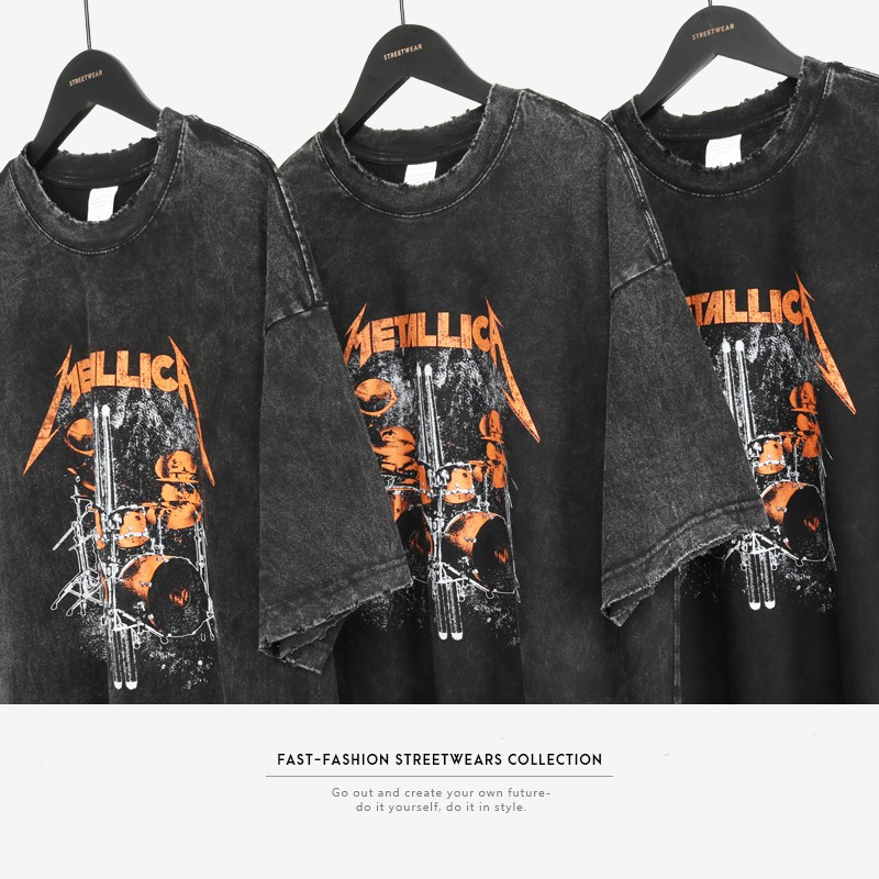 Áo thun Metallica nam nữ Unisex form rộng kiểu Vintage màu Wash xám đẹp, áo phông Hàn Quốc cho thế hệ Genz T8852 | BigBuy360 - bigbuy360.vn