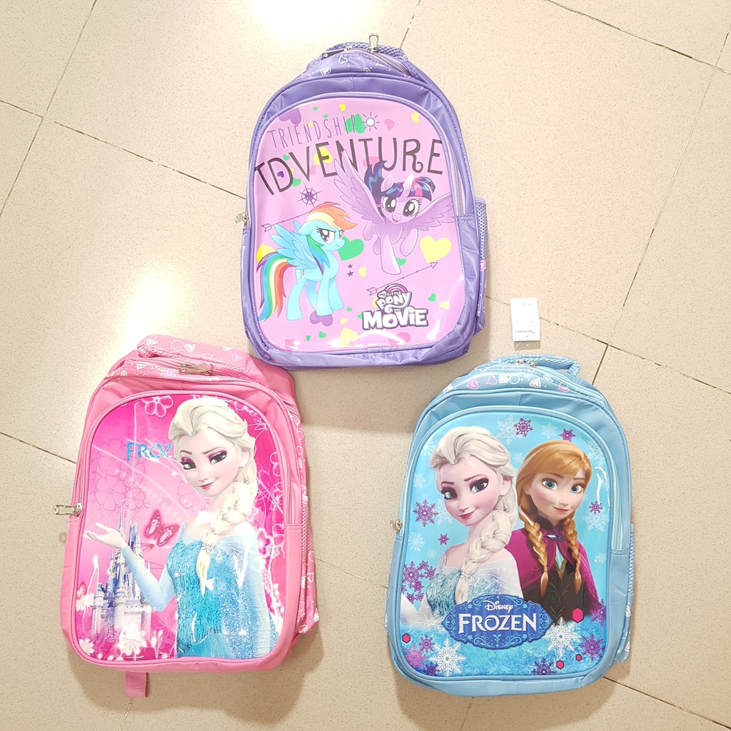 Balo đi học cỡ trung lớn  hoạt hình elsa pony spiderman xe hơi siêu nhân cho bé từ 5-10 tuổi