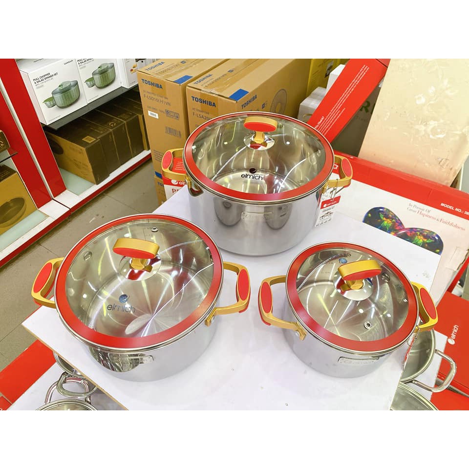 Bộ nồi Elmich 3 món đúc liền nguyên khối 2108MN chính hãng bảo hành 5 năm