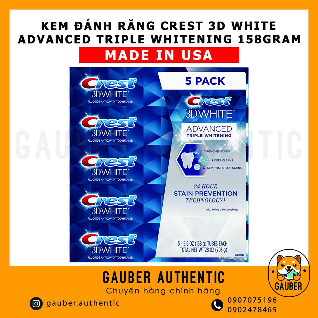 KEM ĐÁNH RĂNG CREST 3D WHITE ADVANCED TRIPLE WHITENING 158G