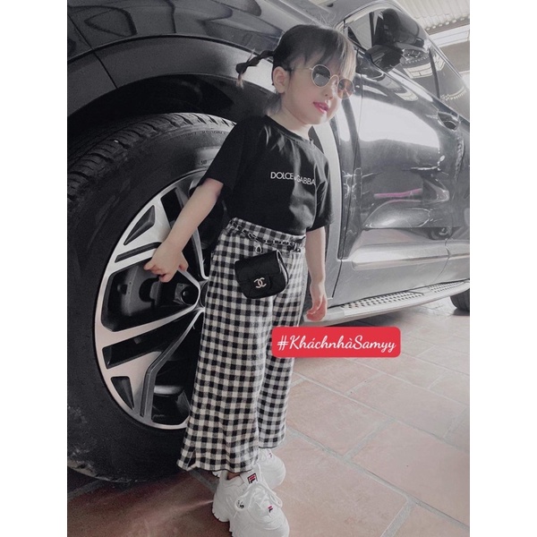 Áo thun tay lỡ bé trai bé gái nam nữ unisex, áo phông gia đình Dol & Gab 100% cotton đen/trắng - Samyy_vn