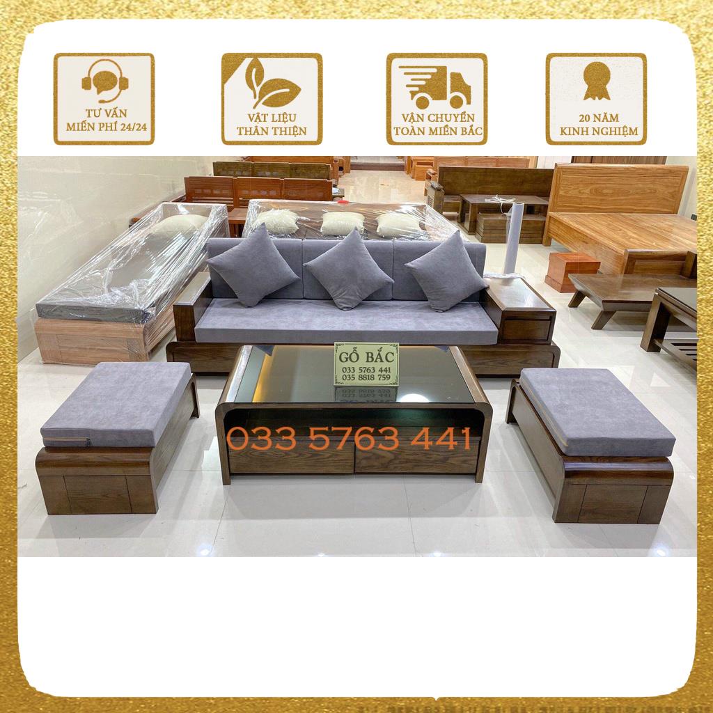 Bộ ghế sofa 4 món chân uốn loại 1 văng gỗ sồi Nga cho phòng khách nhỏ giá gốc tại xưởng - ghế sofa gỗ 100%