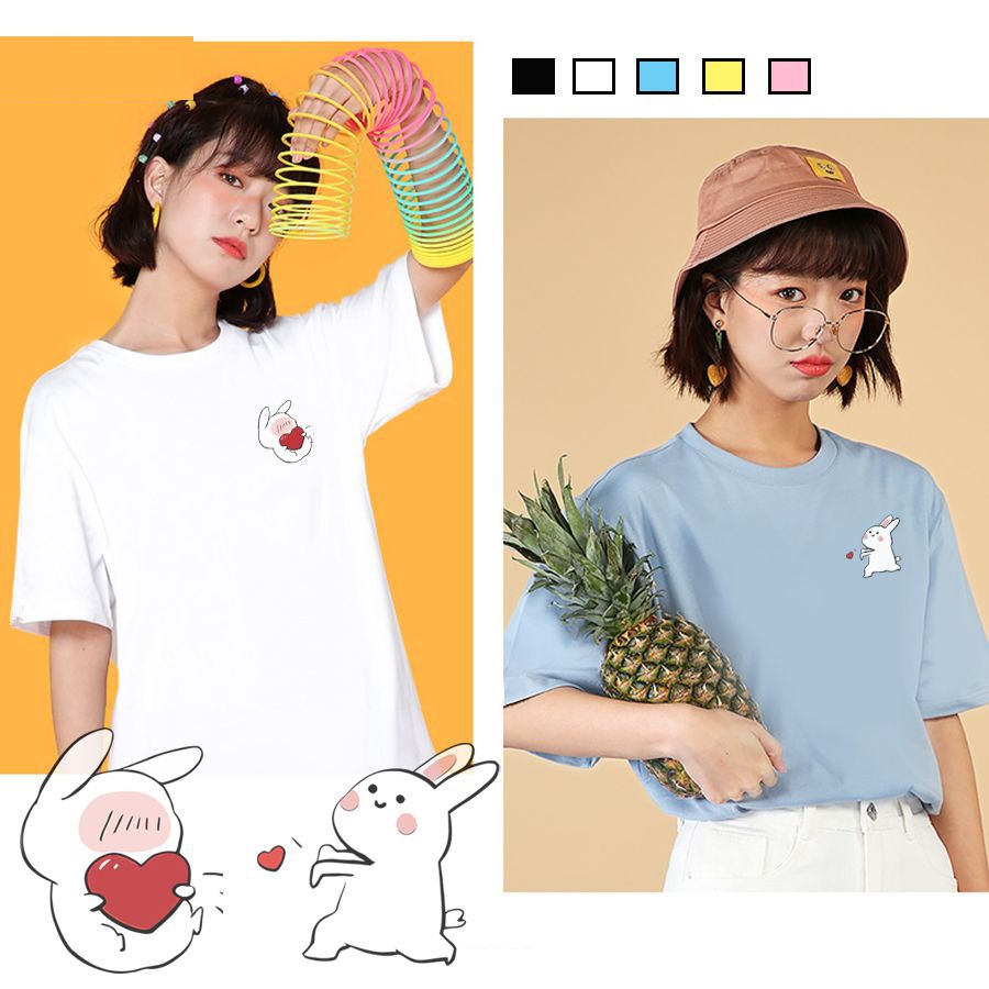 [Hàng Xịn, Gía Tốt] Áo Phông Thun Nam Nữ Tay Ngắn Hình Icon Thỏ Ôm Trái Tim Nhiều Màu - Unisex - Cotton - Mã AT030