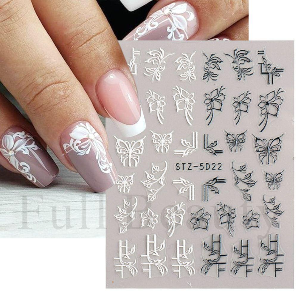 OCEANMAP Miếng Dán Trang Trí Móng Tay Hình Bướm Màu Trắng Đen