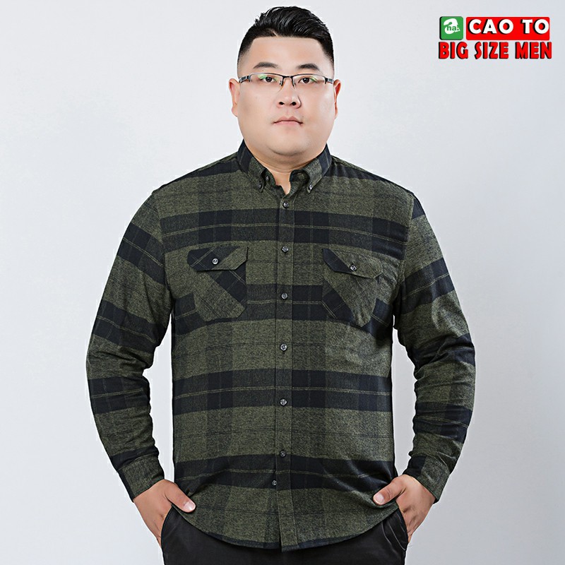 Áo Sơ Mi Caro Tay Dài Xanh Rêu Big Size 2XL 3XL 4XL 5XL 6XL 7XL