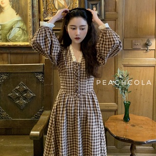 Đầm midi Nữ Dài Tay Cổ Chữ V Thời Trang Mới Váy công chúa mùa thu Kẻ sọc cổ chữ V Dài tay váy