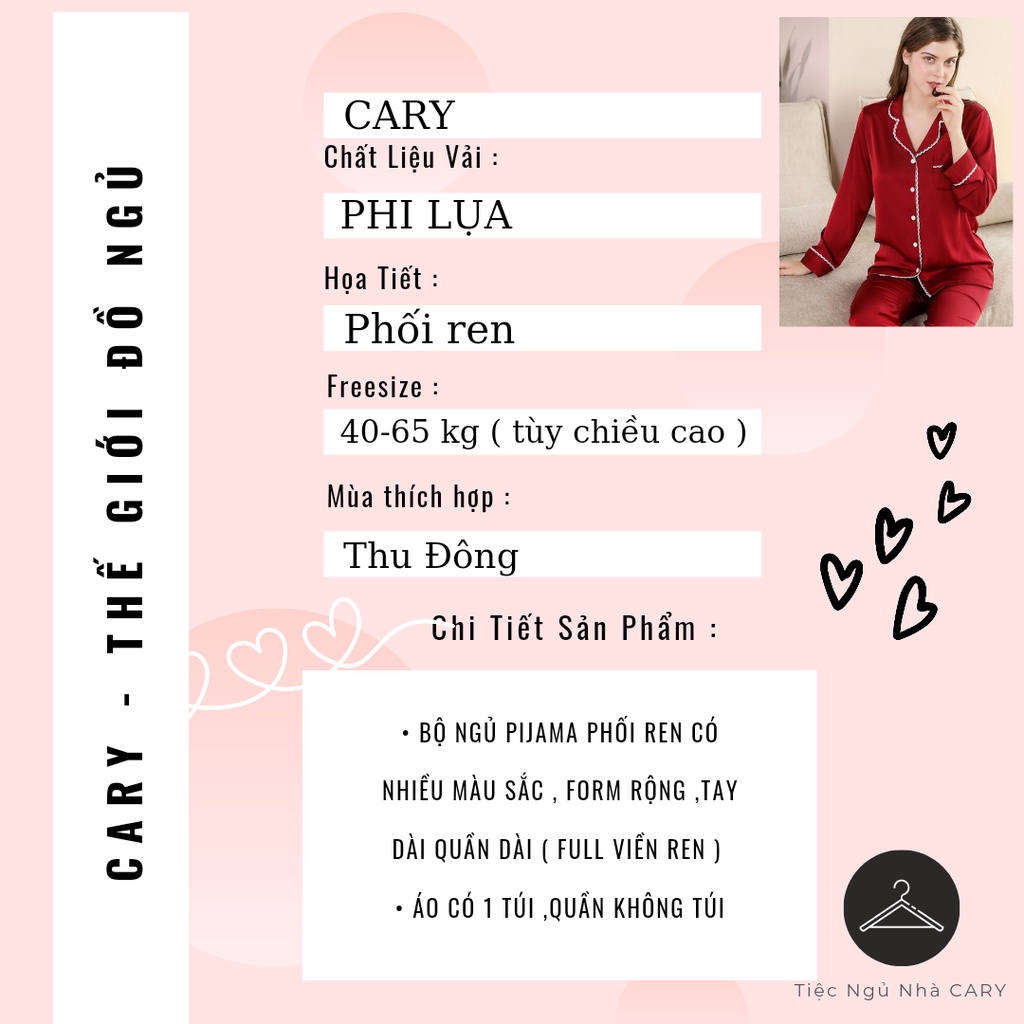 Bộ ngủ pijama nữ dáng dài tay chất lụa phi mặc thu đông siêu xinh CARY | BigBuy360 - bigbuy360.vn