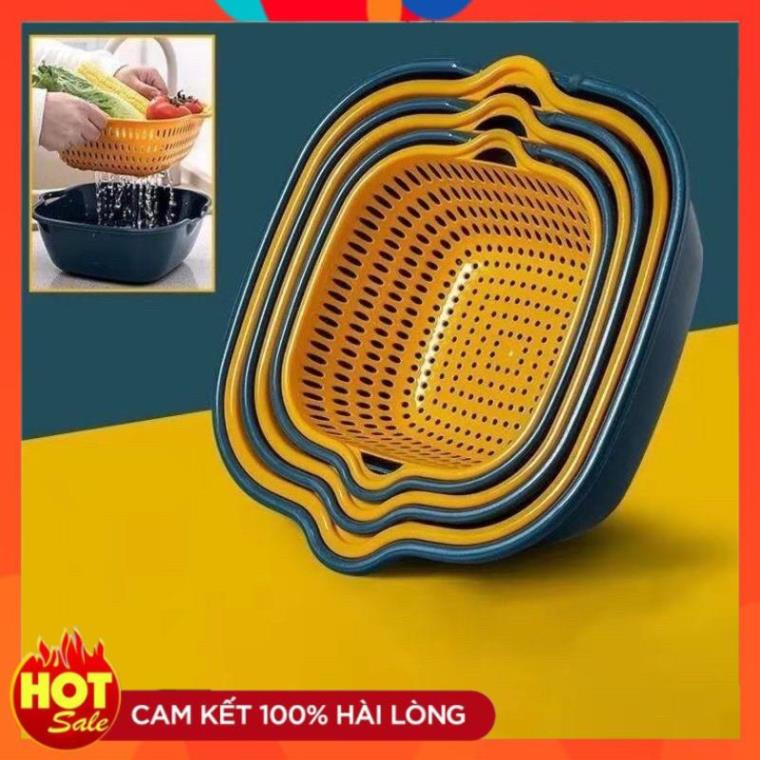 Set Rổ 6 Món , Bộ Rổ Nhựa Kèm Chậu,Combo 6 Món Rổ Nhựa Tiện Lợi Ráo Nước 2in1-Shop
