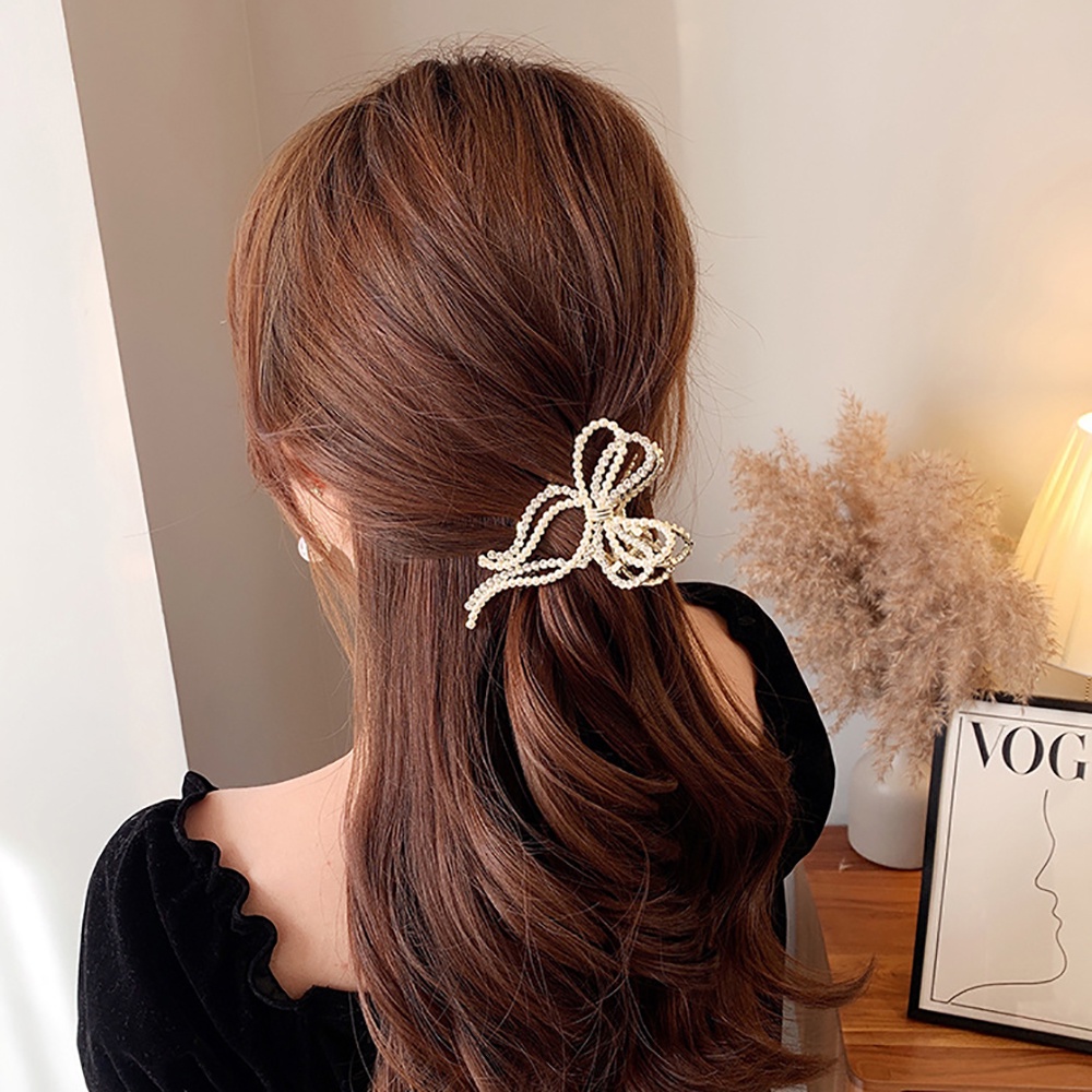 Kẹp tóc (gấp tóc) kim loại đính hạt mẫu nơ đôi 2 dây xinh xắn DTOnline (tùy chọn)
