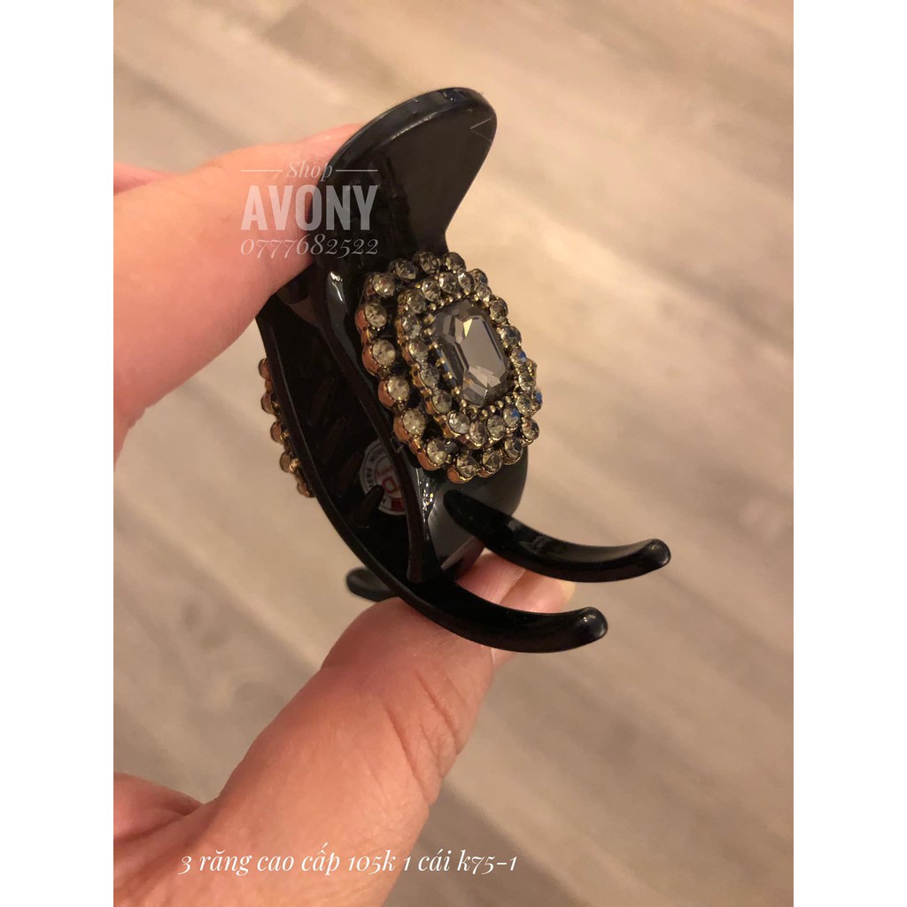 [cao cấp] Kẹp tóc càng cua - Bấu tóc 3 răng đính đá đen (hoa trắng, thương hiệu thời trang)