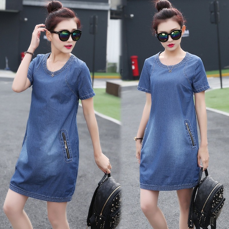 [SALE HOT] - ĐẦM JEAN CỔ TRÒN PHỐI TÚI DÂY KÉO – MS: D725 | BigBuy360 - bigbuy360.vn