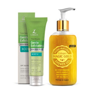 Bộ Gel Tắm Vàng 24K Sáng Da 250g + Tẩy Tế Bào Chết AHA/BHA+ BODY it - Toàn Thân 100g BS LANGCE