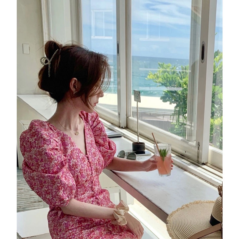 Thailand Sanya photo tourism beach skirt seaside holiday super fairy 2022 new high-end French Floral Dress