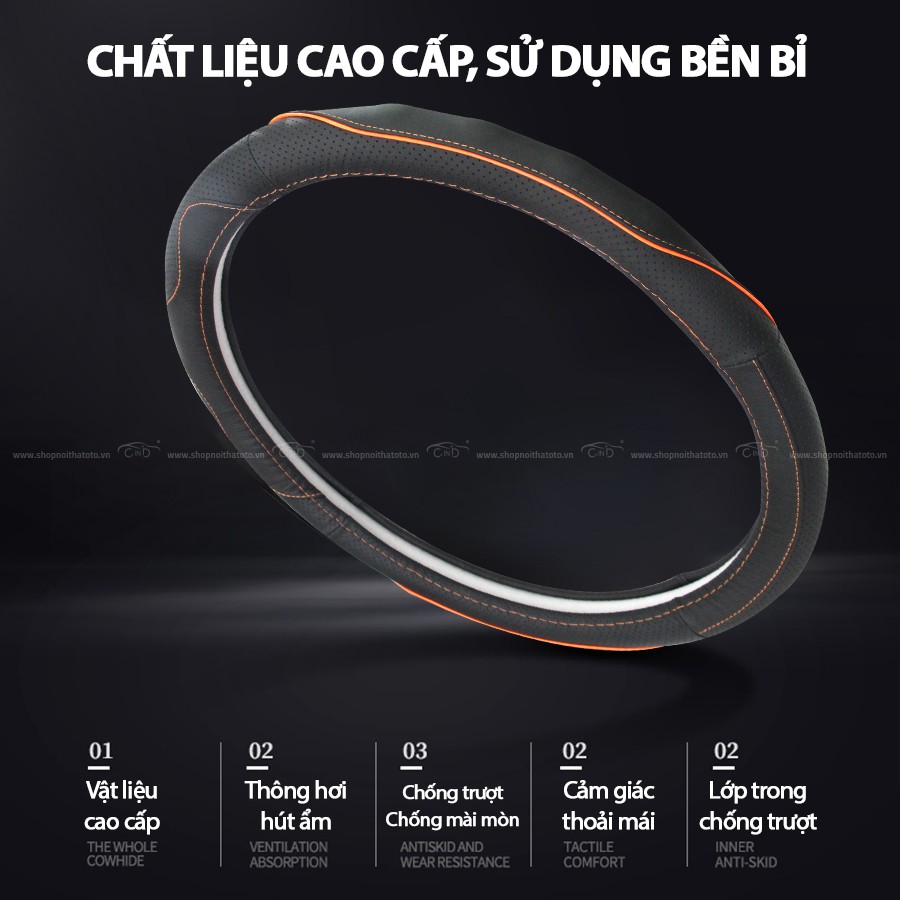 Bọc Vô Lăng CIND K003 Size M Màu Đen Cam - Nhập Khẩu Chính Hãng
