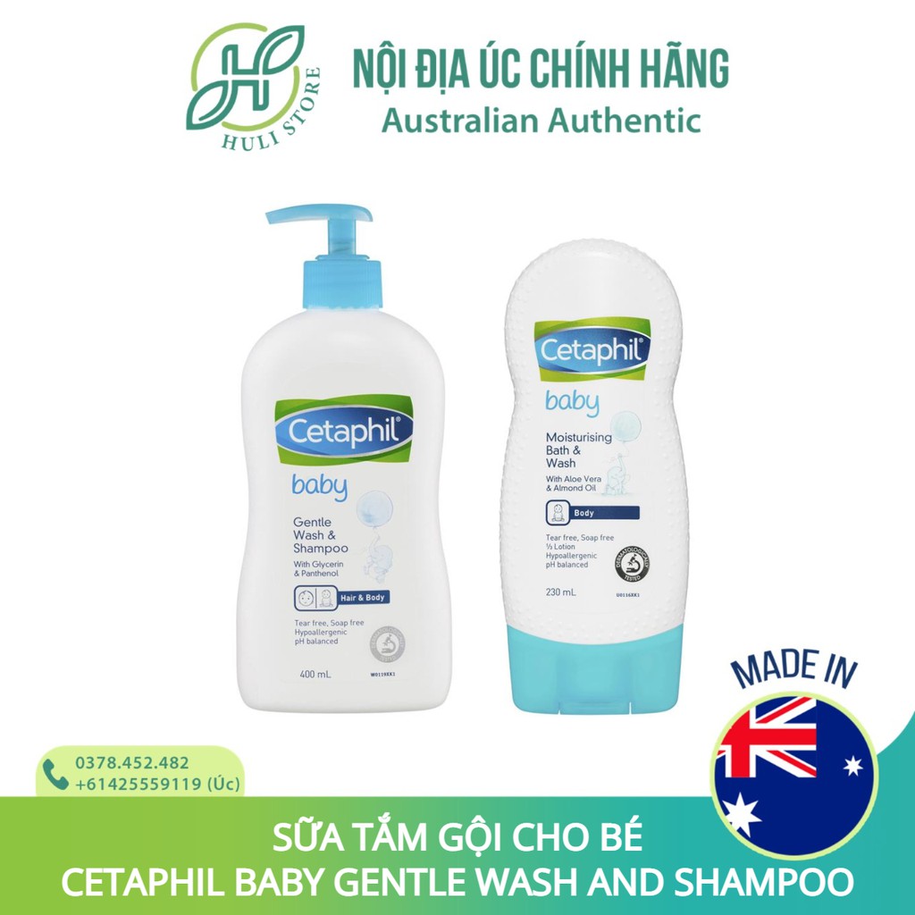 (Bill Úc) Tắm và gội 2 trong 1, sữa kem dưỡng da Cetaphil Baby Gentle Wash and Shampoo/ Daily Lotion cho bé yêu