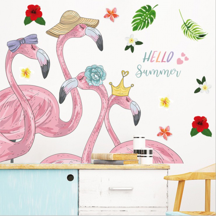 Decal trang trí tường - Cò Hồng vui hè Hello Summerr