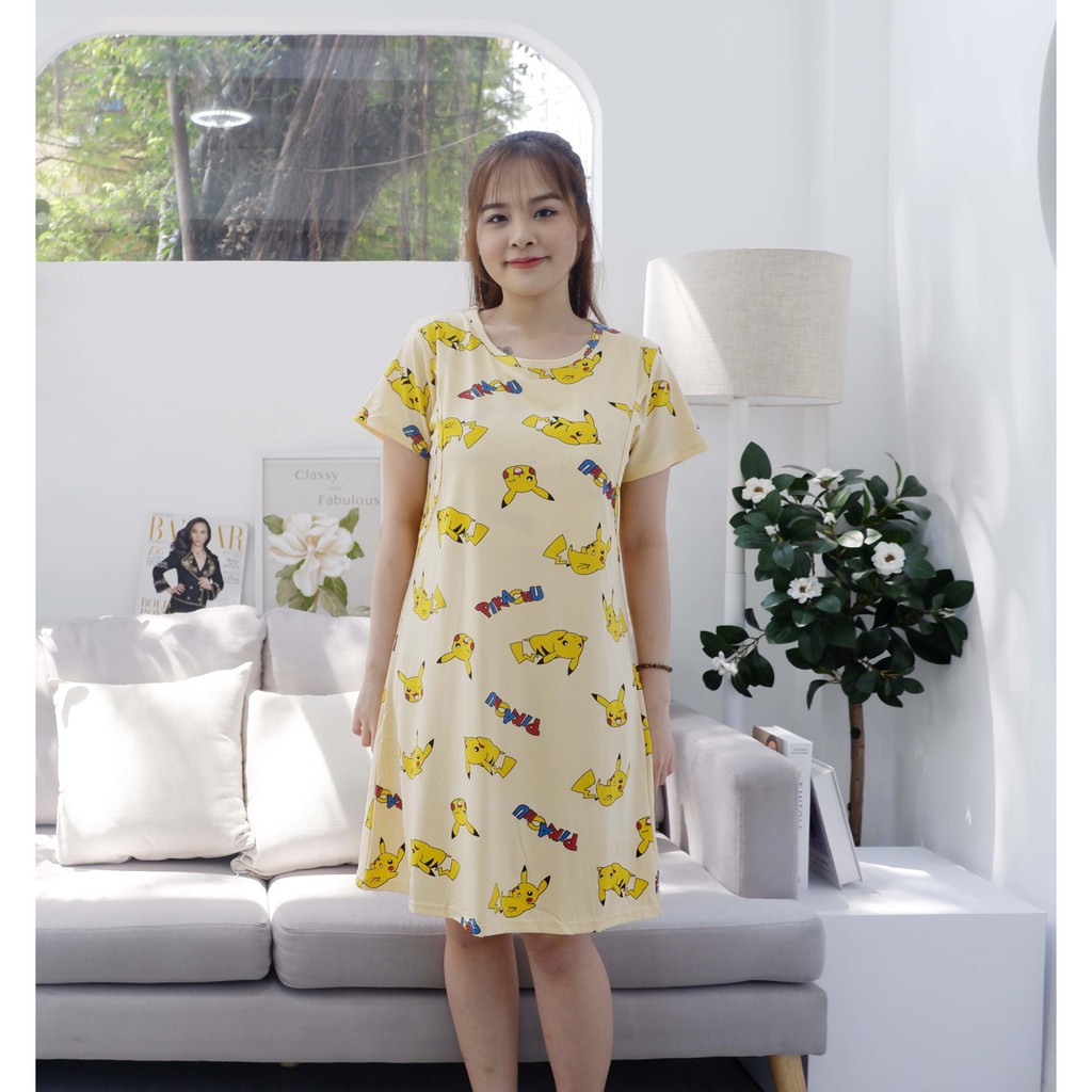 Váy bầu/đầm bầu cho con bú mùa hè chất cotton mát mẻ hình thật 100%