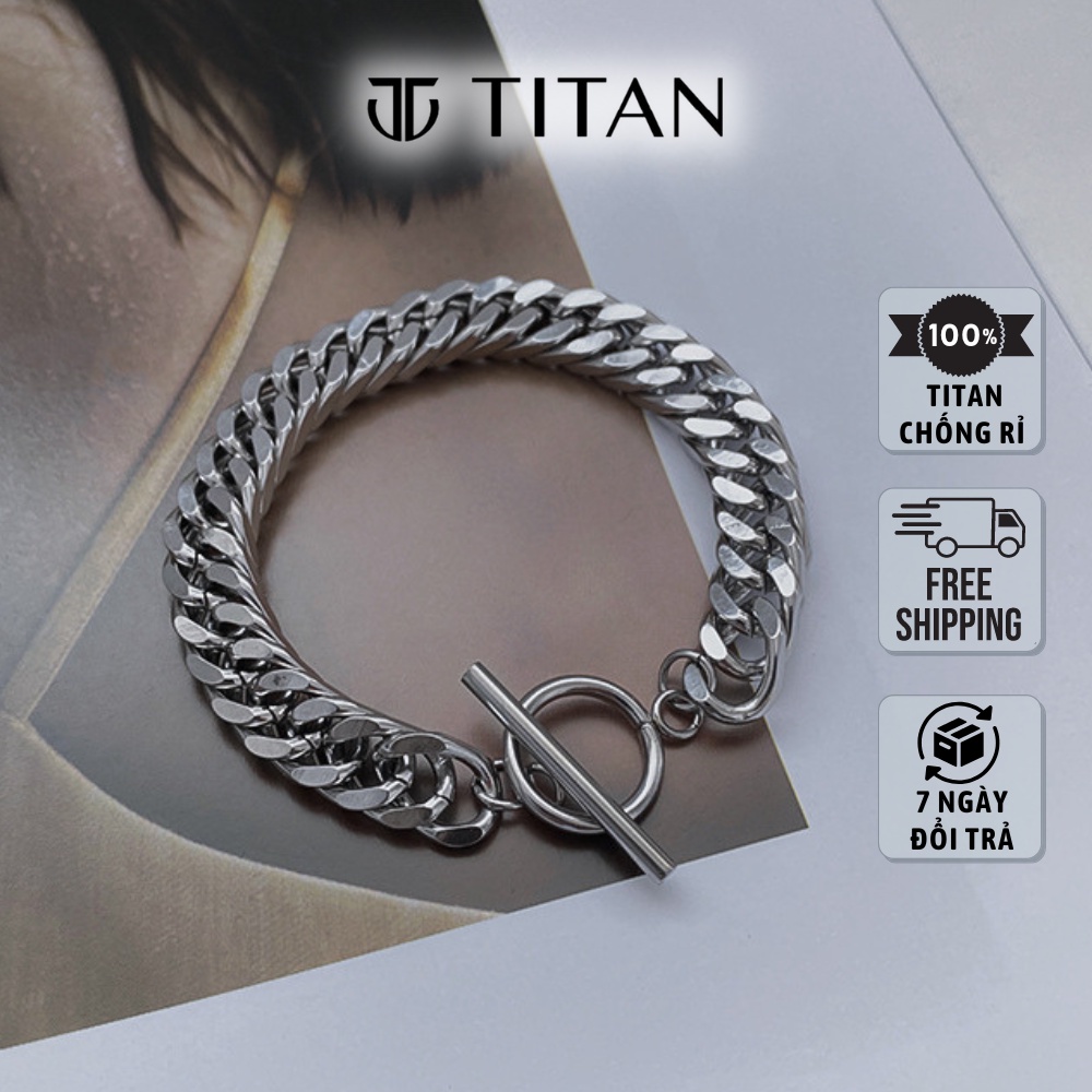 Lắc tay nam nữ unisex chốt khóa cài, vòng tay cuban bracelet sợi xích cá tính chắc chắn, màu bạc đẹp không gỉ TITAN Shop