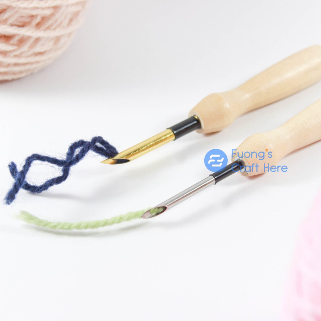Kim Thêu Nổi Thêu Xù Punch Needle Dùng 1 Sợi Len Đan Móc  Chuôi Gỗ Dành Cho Người Mới Bắt Đầu