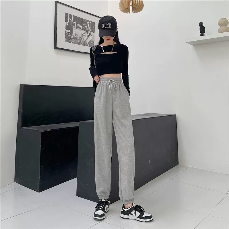 MS1171 Quần thun baggy, quần jogger nữ bo gấu cạp chun năng động