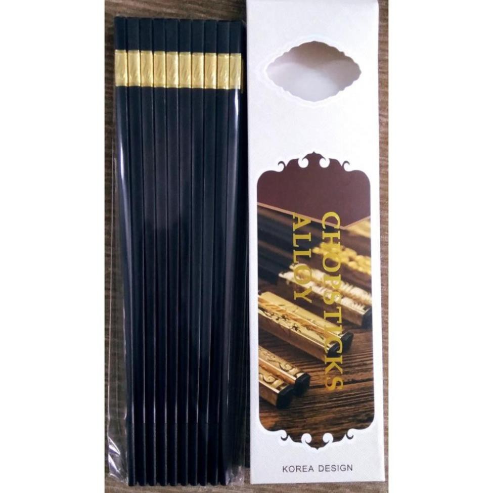 [Gắp cả thế giới] Hộp 10 Đôi Đũa Mạ Vàng Hàn Quốc Cao Cấp