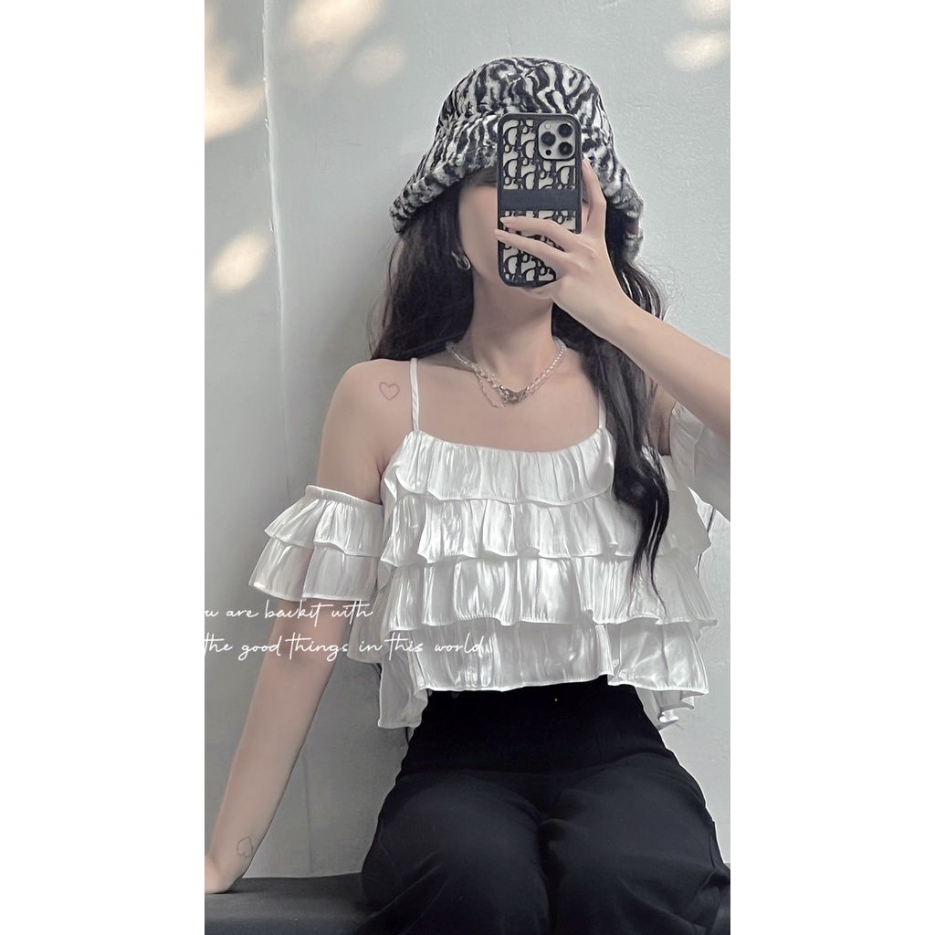 THE FANCE | Áo trễ vai vải ánh kim có lót sang chảnh SAKURA OFF SHOULDER