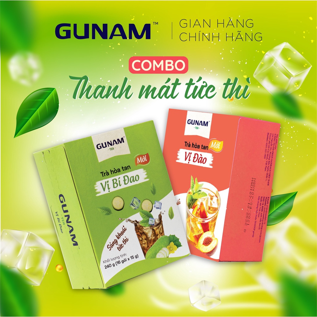 Combo Thanh Mát Tức Thì - trà đào GUNAM (16 gói x 15g) + trà bí đao GUNAM (16 gói x 15g)