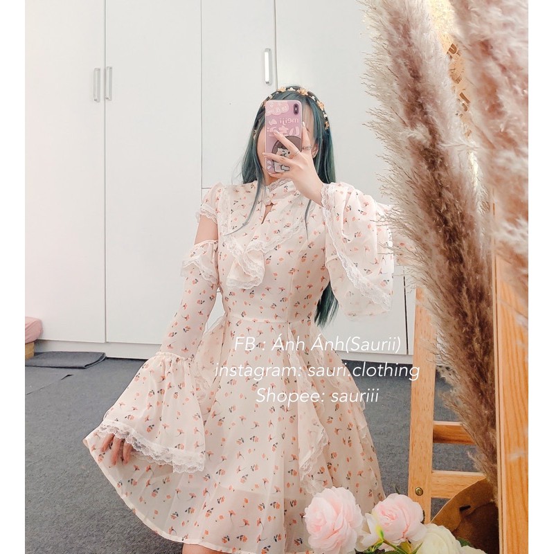 SẴN🖤Đầm xoè voan hoa nhí ulzzang tiểu thư công chúa xinh xắn nhẹ nhàng dạo phố |Váy bánh bèo khoét vai vintage retro | BigBuy360 - bigbuy360.vn