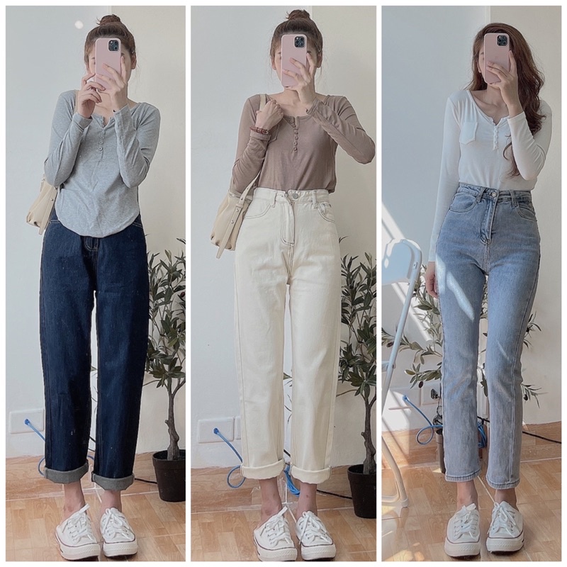 Áo thun tăm đơn giản khuy dọc nhiều màu cực xinh