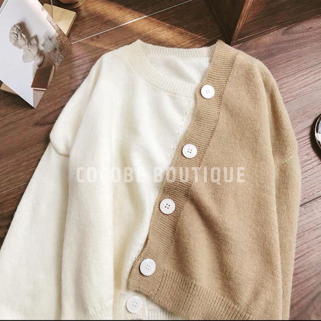 Áo Len Nữ Dài Tay Cổ Tròn Hàn Quốc Vạt Lệch Cocobe AL01 - Áo Len Màu Đẹp Giữ Ấm Siêu Xinh