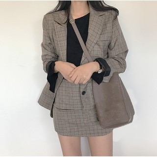 Set bộ vest nữ caro (áo vest+chân váy)