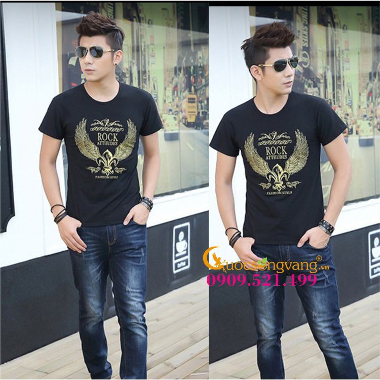 Áo thun nam cổ tròn in hình đôi cánh GLA037 chất cotton co giãn Cuocsongvang