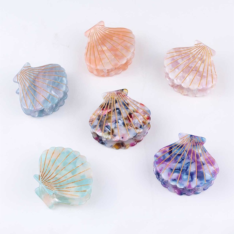 1PC Women Shell Hair Claws Clip New Fashion Acetate Resin Floral Print Grips Ponytail Hairpins Hair Clips