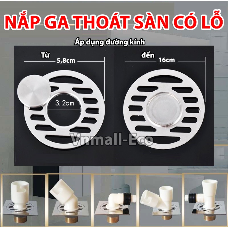 [Mã LIFEHLSALE2 giảm 10% đơn 0Đ] [INOX] Nắp ga thoát sàn có lỗ cắm cút chia thoát nước