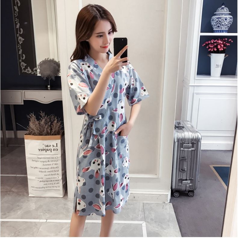 Áo choàng ngủ kimono mặc nhà - Họa tiết Thỏ xám DN023
