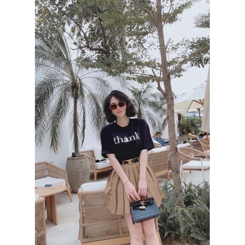 Set áo thun cotton thank mix chân váy xoè - xếp ly - kèm đai - bộ áo thun kèm chây váy xòe tặng đai cực hot