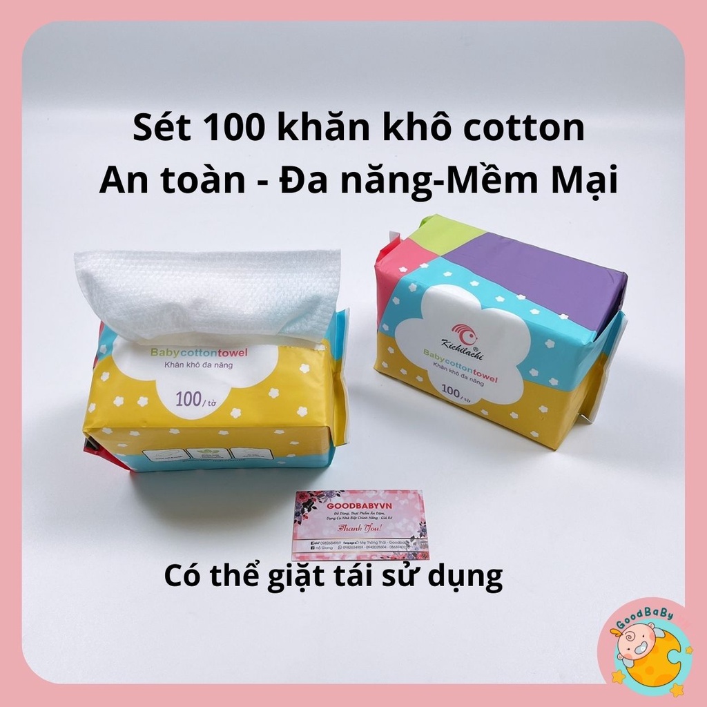 Khăn khô cotton đa năng cho bé , sét 100 khăn giấy lau mặt,tẩy trang mềm mại Kichilachi Goodbabyvn