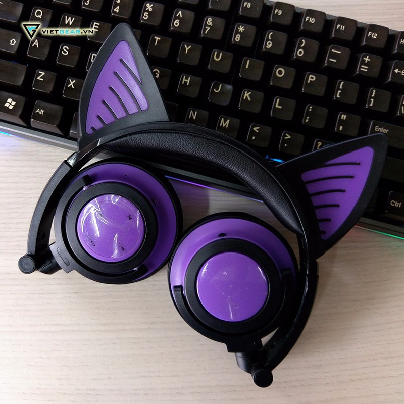 Tai nghe tai mèo Bluetooth Sunshine có led cả ốp và tai mèo, có micro