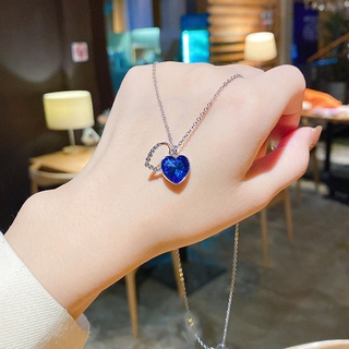 Korean version of the new titanium steel blue love necklace